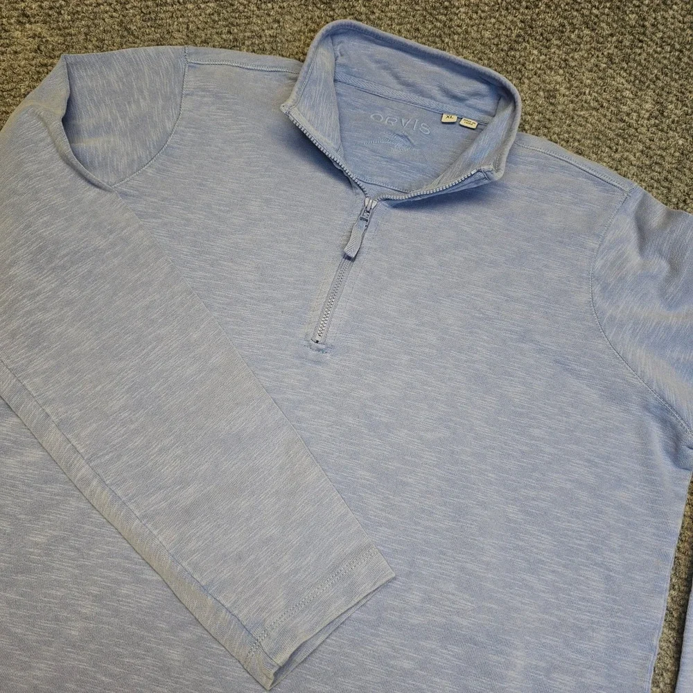ORVIS Mens Light Blue Heathered‎ Quarter Zip Pullover Sweatshirt XL
